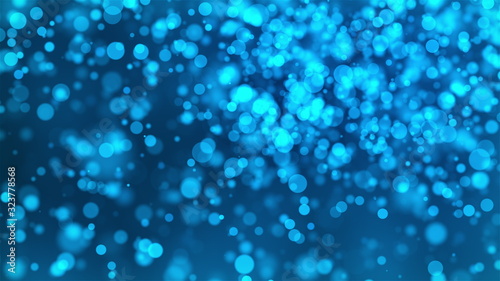 Beautiful blue glowing bokeh, shallow depth of field, computer generated abstract background, 3D rendering backdrop