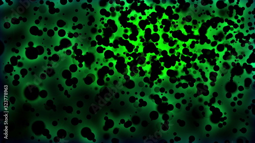 3D rendering many dark round particles in a space. Computer generated abstract backdrop