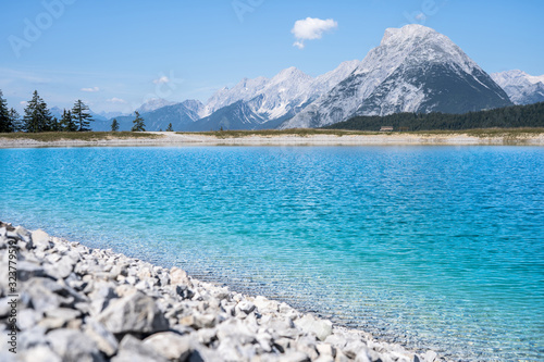 Mountain lake landscape view photo