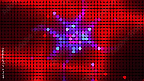 Computer generated bright display of running dottes lights. 3D rendering of led background for disco photo