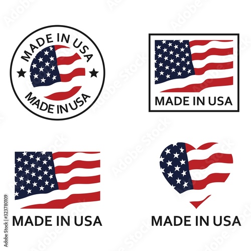 Made in USA (United States of America). labels set, american product emblem, vector Illustration