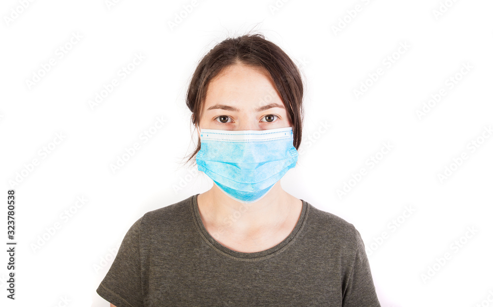 woman with mask for virus protection. health care medical concept isolated on white woman with mask for virus protection. health care medical concept isolated on white