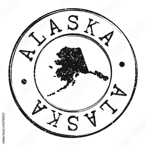Alaska USA Map Silhouette Postal Passport Stamp Round Vector Icon.