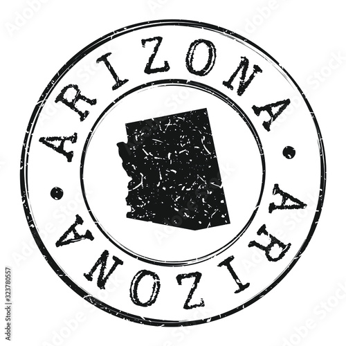 Arizona Map Silhouette Postal Passport Stamp Round Vector Icon.