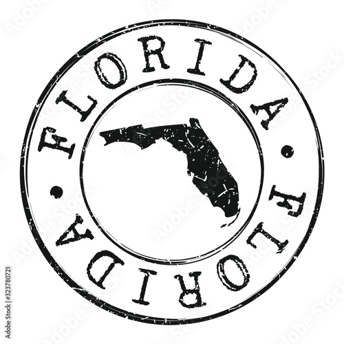 Florida Map Silhouette. Postal Passport Stamp Round Vector Icon Design.