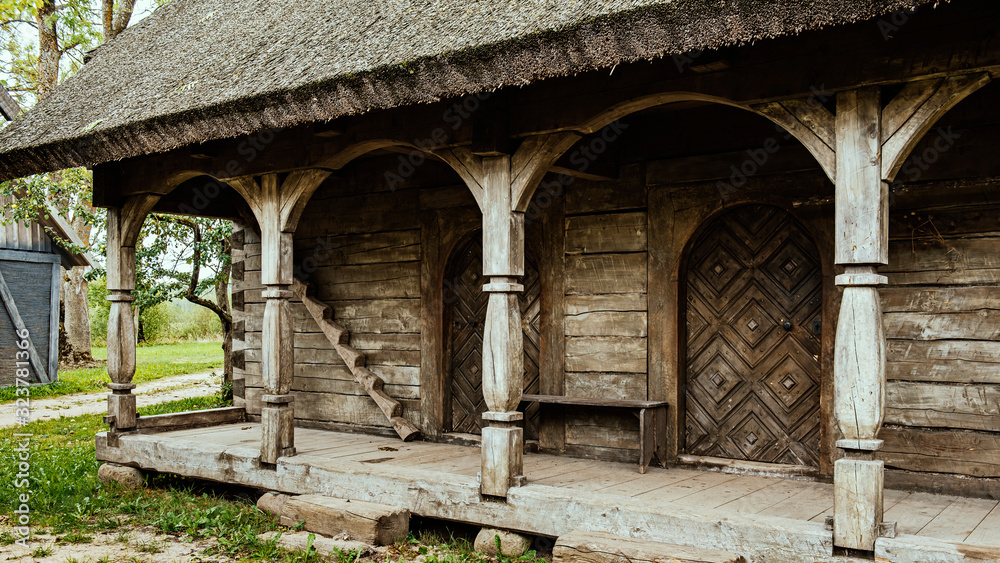 Fototapeta premium Old traditional vintage timber buildings in the village