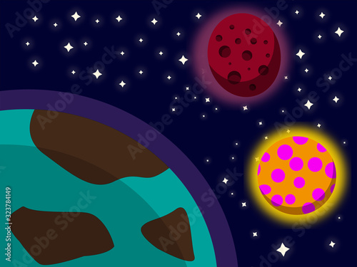 EL ESPACIO EXTERIOR. PLANETA ROJO Y NARANJA CON ATMOSFERA.