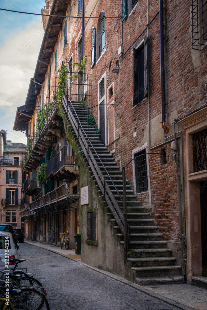 Verona, Italy. Glimpse of an alley in the historic center of the city