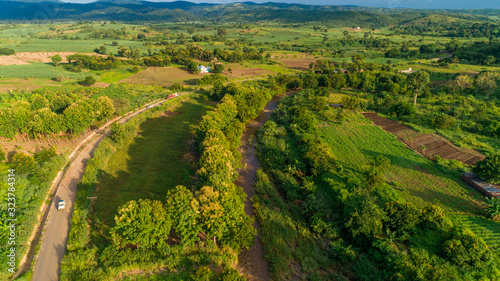 Aerial view of endless lush pastures and farmlands of morogoro town, Tanzania