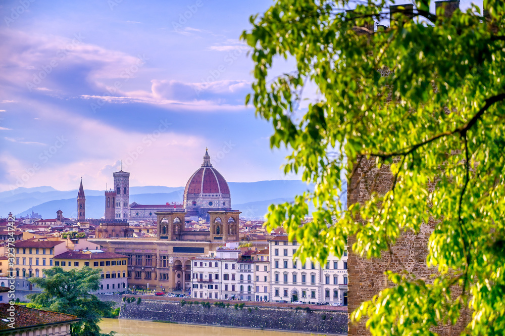A daytime view of the Florence Cathedral located in Florence, Italy.