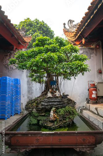The gardens of the first courtyard in the Temple of Literature which is a Temple of Confucius in Hanoi, northern Vietnam.