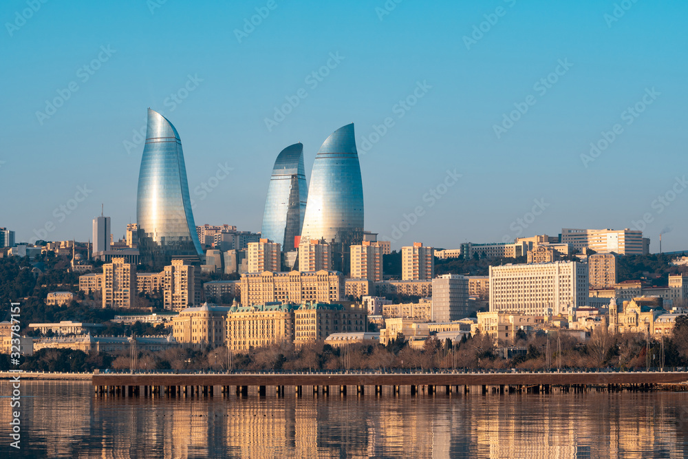 Panoramic cityscape view of Baku in the morning