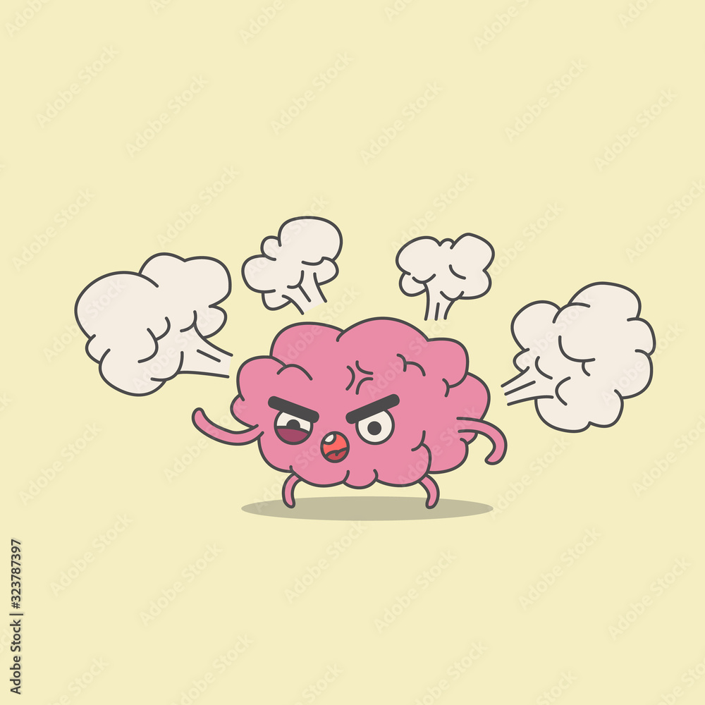 angry brain and smoke from ears. illustration of anger, stress angry brain and smoke from ears. illustration of anger, stress