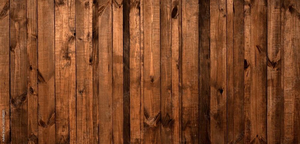 Fototapeta premium Old brown wooden plank . dark wood background.