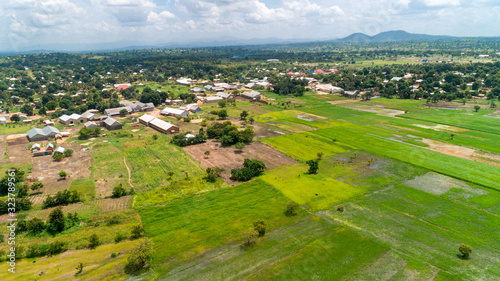 Aerial view of endless lush pastures and farmlands of morogoro town, Tanzania