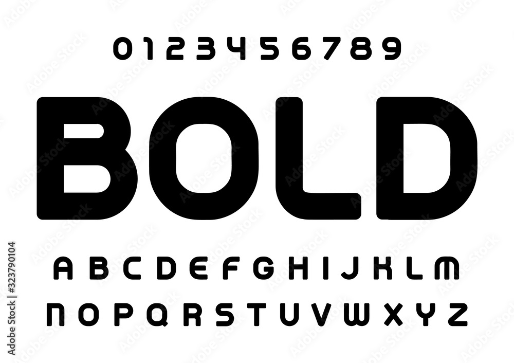 BOLD letters and numbers set. SOFT style alphabet. Font for events ...