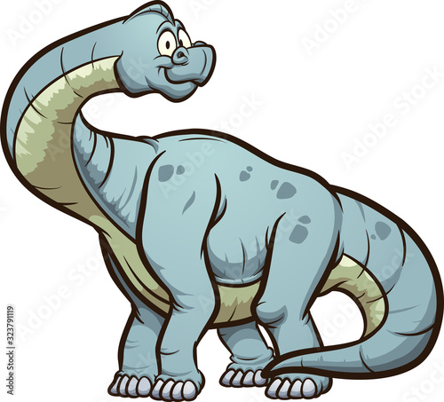 Cartoon brachiosaurus standing and looking at camera. Vector clip art illustration with simple gradients. All in a single layer.