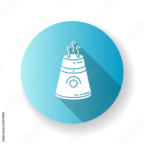 Ultrasonic air purifier blue flat design long shadow glyph icon. Domestic ionizer, silent mode household device, water evaporator, health care household appliance. Silhouette RGB color illustration