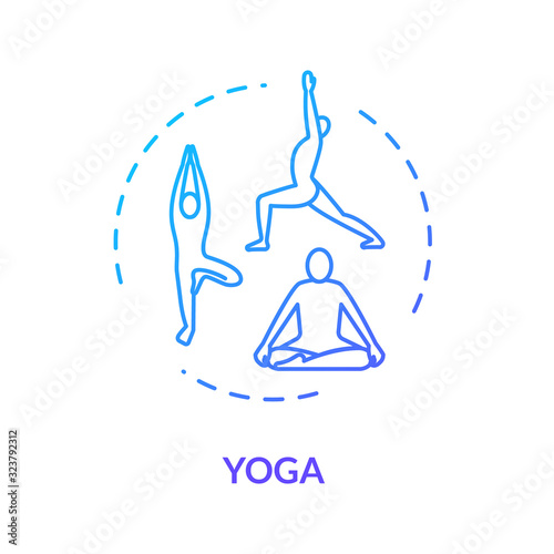 Yoga concept icon. Healthy lifestyle, relaxing workout, complementary medicine idea thin line illustration. Active exercises and meditation therapy. Vector isolated outline RGB color drawing