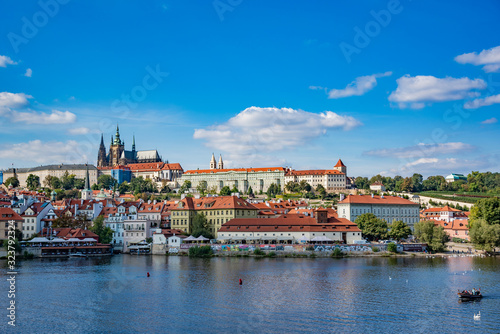 View of the city and the Vltava River in Prague, the capital of the Czech Republic.