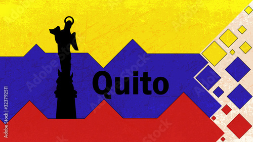 Quito, bandera del Ecuador, monumento Panecillo con palabra 
