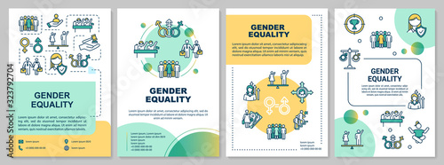 Gender equality brochure template. Men and women equal rights. Flyer, booklet, leaflet print, cover design with linear icons. Vector layouts for magazines, annual reports, advertising posters photo