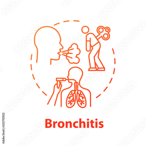 Bronchitis concept icon. Hospital, clinic. Lung disease treatment. Chest pain. Doctor visit. Unwell patient. Influenza idea thin line illustration. Vector isolated outline RGB color drawing