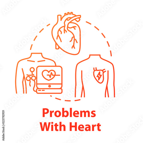 Problems with heart concept icon. Heart attack. Emergency medical treatment. Hospital diagnosis. Heart stroke idea thin line illustration. Vector isolated outline RGB color drawing
