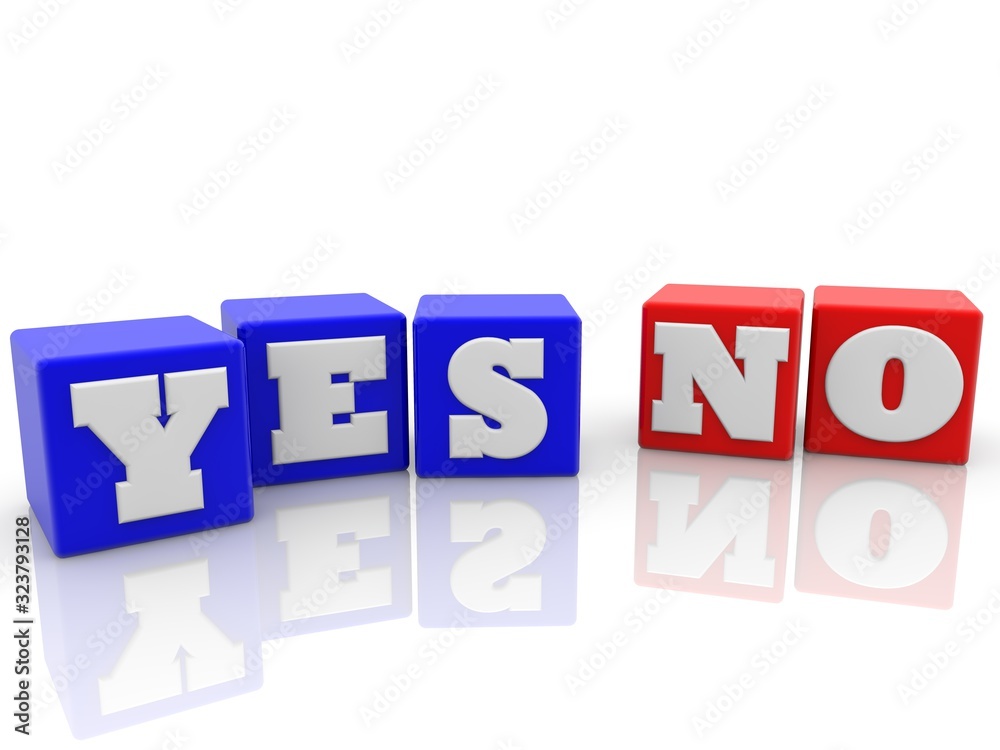 YES NO concept on blue and red toy blocks YES NO concept on blue and red toy blocks