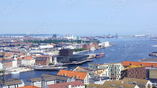COPENHAGEN, DENMARK - JUL 06th, 2015: Skyline of Copenhagen from Vor Frelsers Kirke Church of Our Saviour