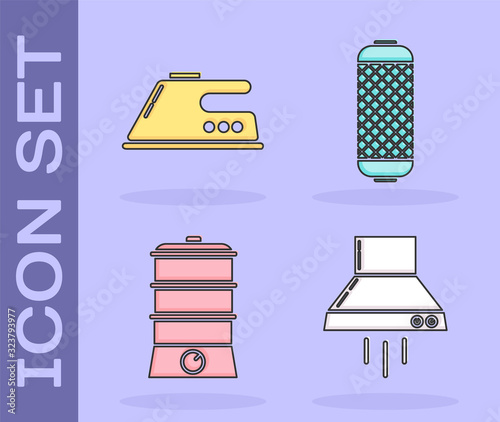 Set Kitchen extractor fan , Electric iron , Double boiler and Stereo speaker icon. Vector