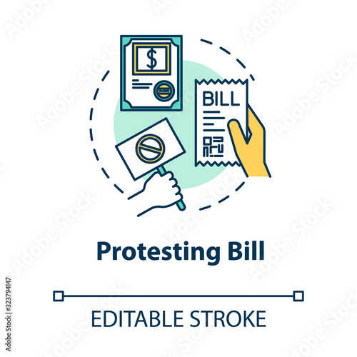 Protesting bill concept icon. Public law. Official legislation document. Social activist. Notary service idea thin line illustration. Vector isolated outline RGB color drawing. Editable stroke