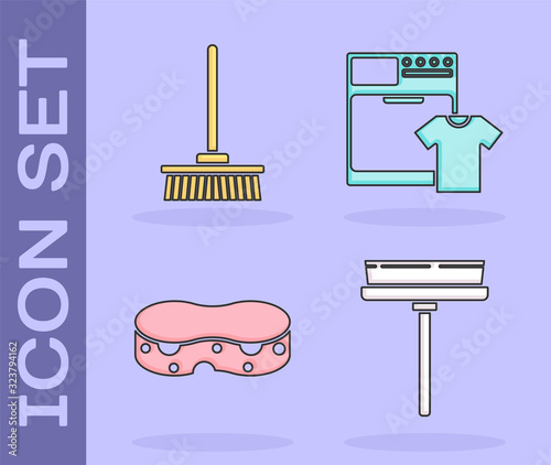 Set Squeegee, scraper, wiper, Mop , Sponge and Washer and t-shirt icon. Vector
