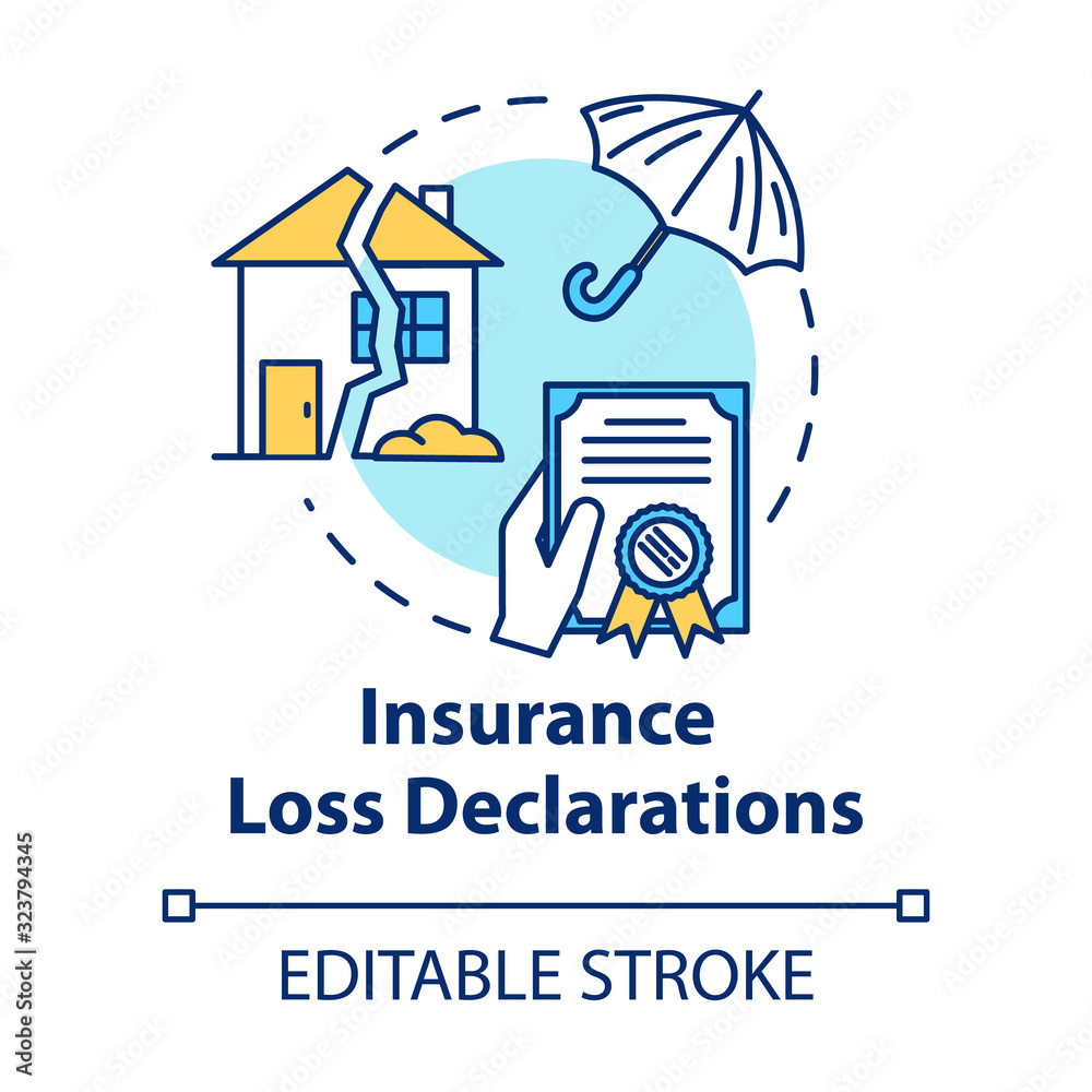 Insurance loss declaration concept icon. Claim refund. Real estate damage. General assurance. Notary service idea thin line illustration. Vector isolated outline RGB color drawing. Editable stroke