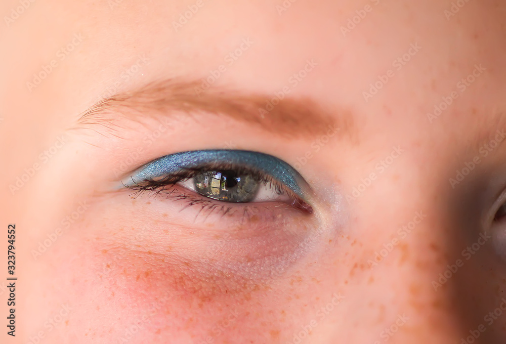 Obraz premium Young attractive teenager girl's face view with mascara and eye-shadow makeup.