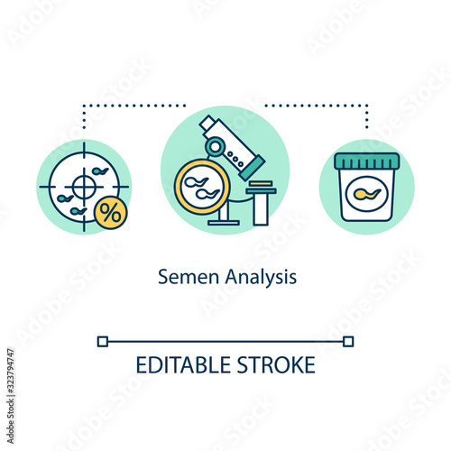 Semen analysis concept icon. Sperm donor. Male reproductive cells. Microscopic analysis. In vitro fertilization idea thin line illustration. Vector isolated outline RGB color drawing. Editable stroke