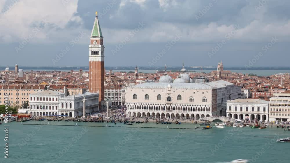 Aerial time lapse of Riva degli Schiavoni, Doge's Palace and busy Venetian Lagoon traffic, Venice, Italy Aerial time lapse of Riva degli Schiavoni, Doge's Palace and busy Venetian Lagoon traffic, Venice, Italy