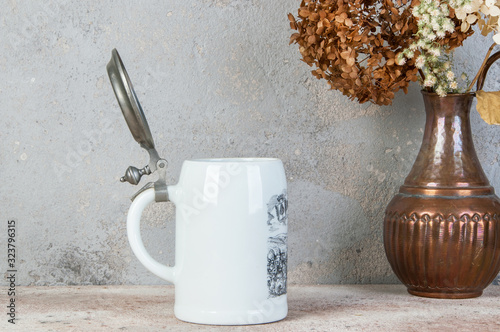 White collectible vintage ceramic beer mug