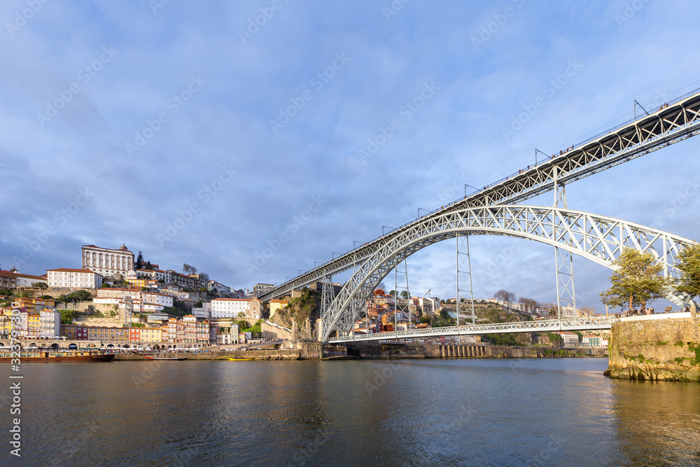 Porto, Portugal. Panoramic cityscape image of Porto, Portugal with the famous Luis I Bridge and the Douro River