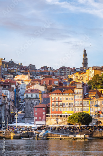 Porto in Portugal and its beautiful tourist part of Gaia and picturesque historical architecture of ancient Europe. Colorful buildings of the Portuguese city