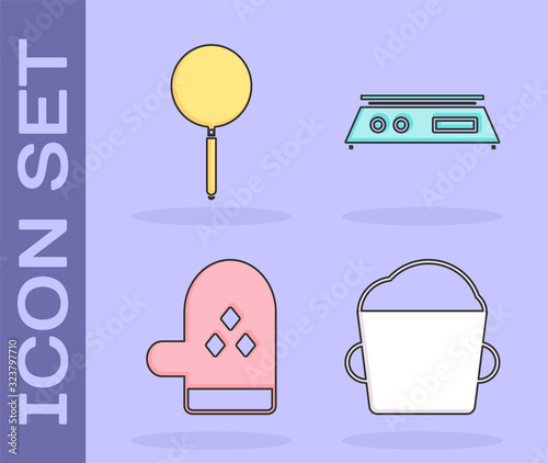 Set Bakery bowl dough , Frying pan , Oven glove and Electronic scales icon. Vector