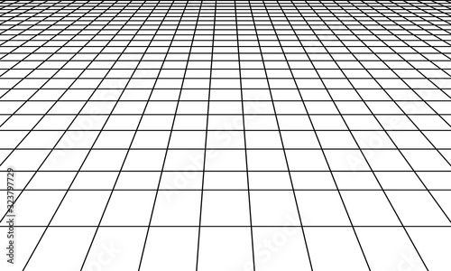 Perspective graphic grid in linear style. Black silhouette on a white background.