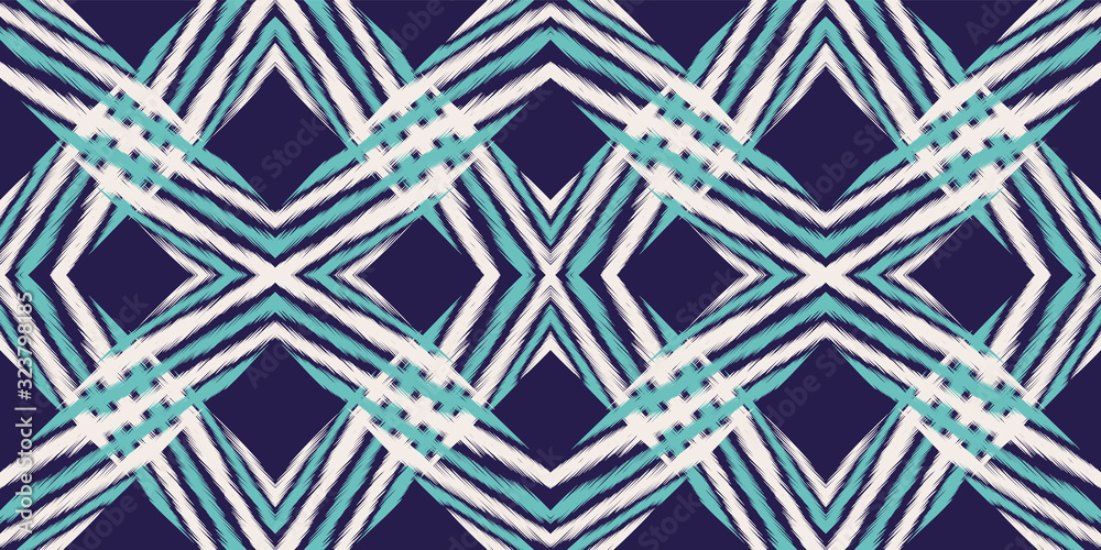 Fototapeta premium Blue Rustic Carpet Vector Seamless Pattern.