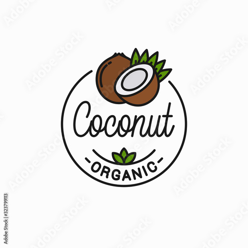 Coconut fruit logo. Round linear of coconut slice