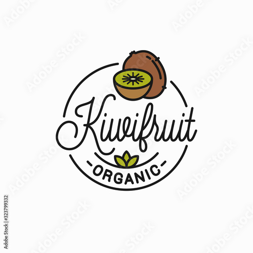 Kiwi fruit logo. Round linear logo of kiwi slice