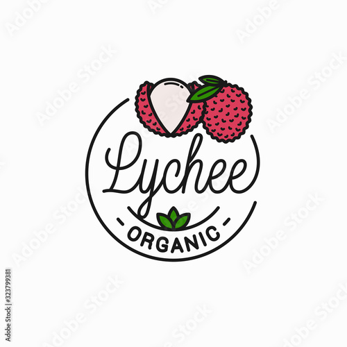 Lychee fruit logo. Round linear of litchi slice