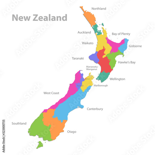 New Zealand map  administrative division with names  colors map isolated on white background vector