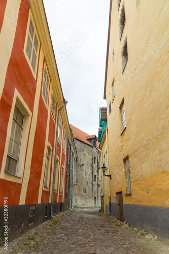 Aida tänav is one of the 1600 streets of Tallinn. Road is paved with cobblestones. The most authentic medieval street in old town on Toompea hill is interesting for tourists in Estonia. © Marina