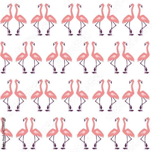 Seamless vector pattern with pink flamingos. Exotic tropical bird. For wrapping paper, fabric, textile, wallpaper, background