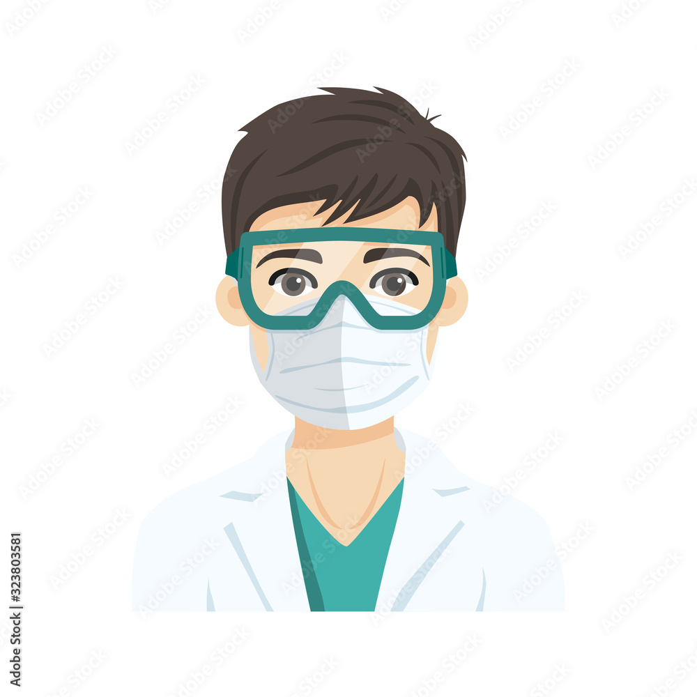 Young male doctor with face mask and glasses Young male doctor with face mask and glasses